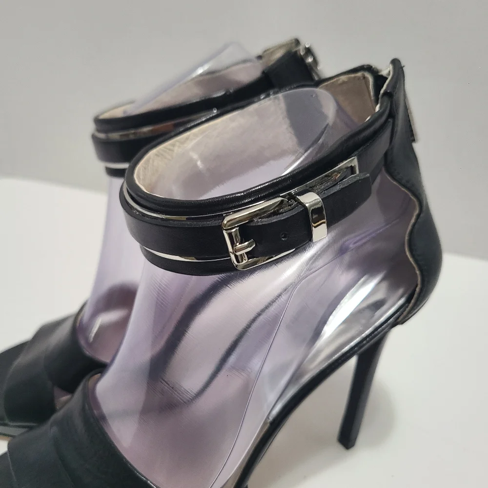 Michael‎ Kors Karlie Open Toe Ankle Strap Heels Leather Black Size 8 NWT